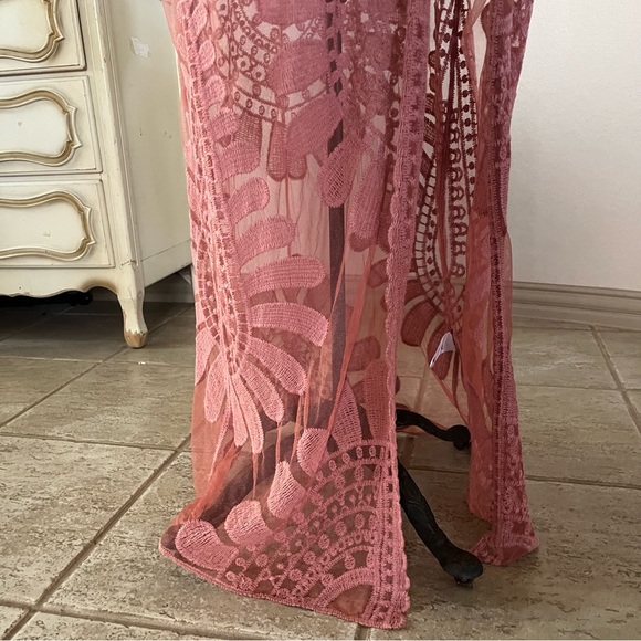 Meri Skye Womens Size 4X / 5X Ivory Pink Lace Ombre Duster Coverup Longline Boho - Picture 5 of 11